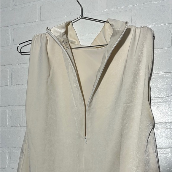 Lena Womens Satin Shift Dress Elegant Sleeveless High Draped Neckline Large - Picture 5 of 7